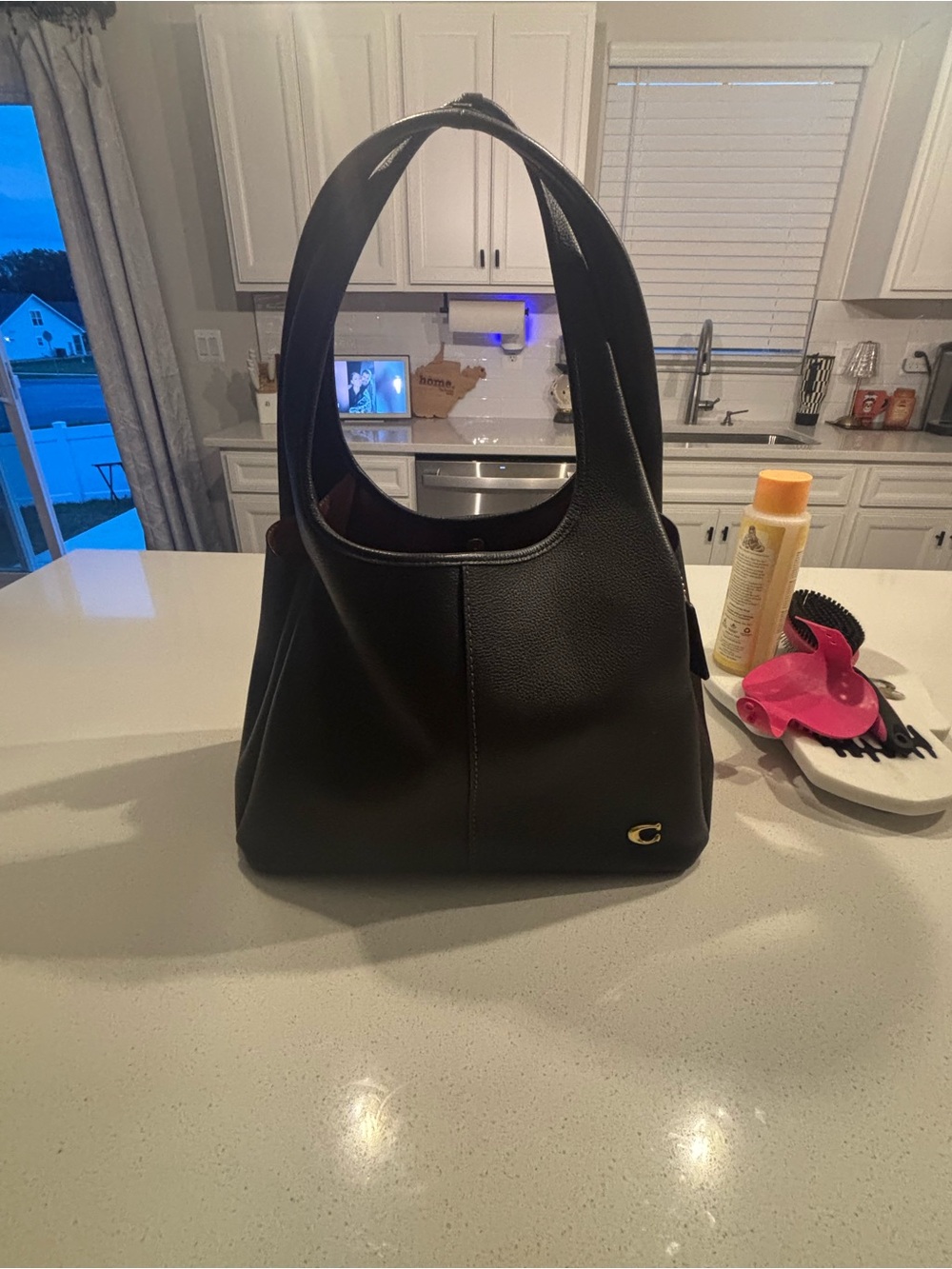 Coach Black Pebbled Leather Shoulder Hobo with Gold Accent